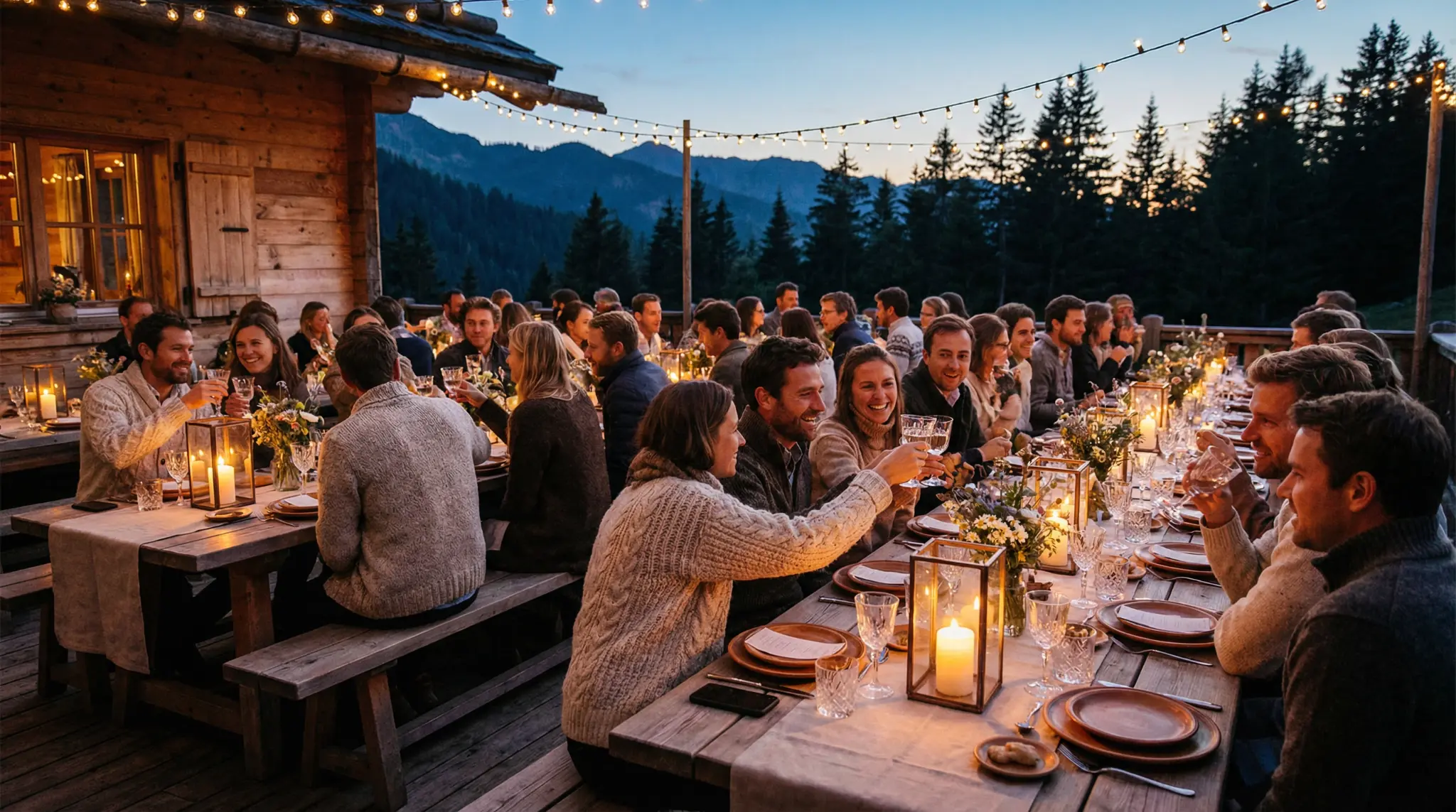 Cina de seară la cabana din munte